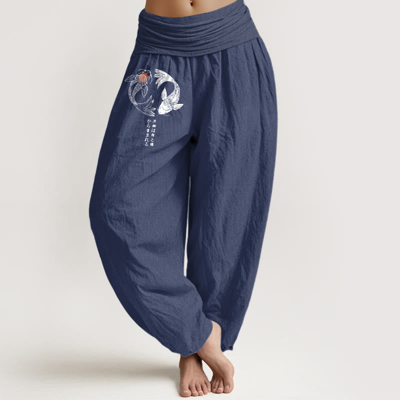 Breathable Cotton Symmetrical Koi Motif Meditation Harem Pants