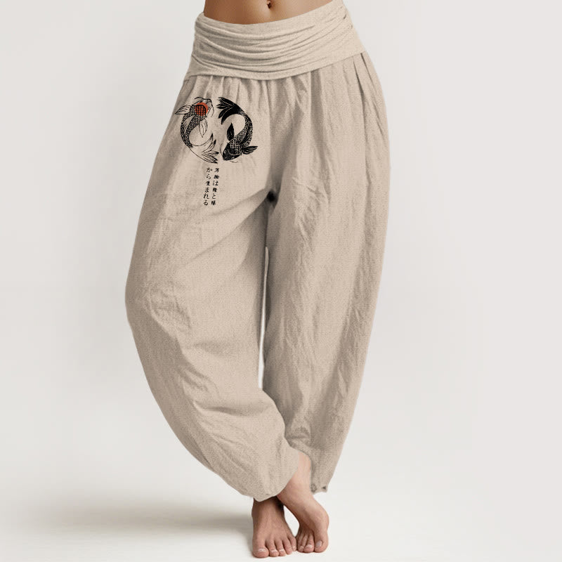 Breathable Cotton Symmetrical Koi Motif Meditation Harem Pants