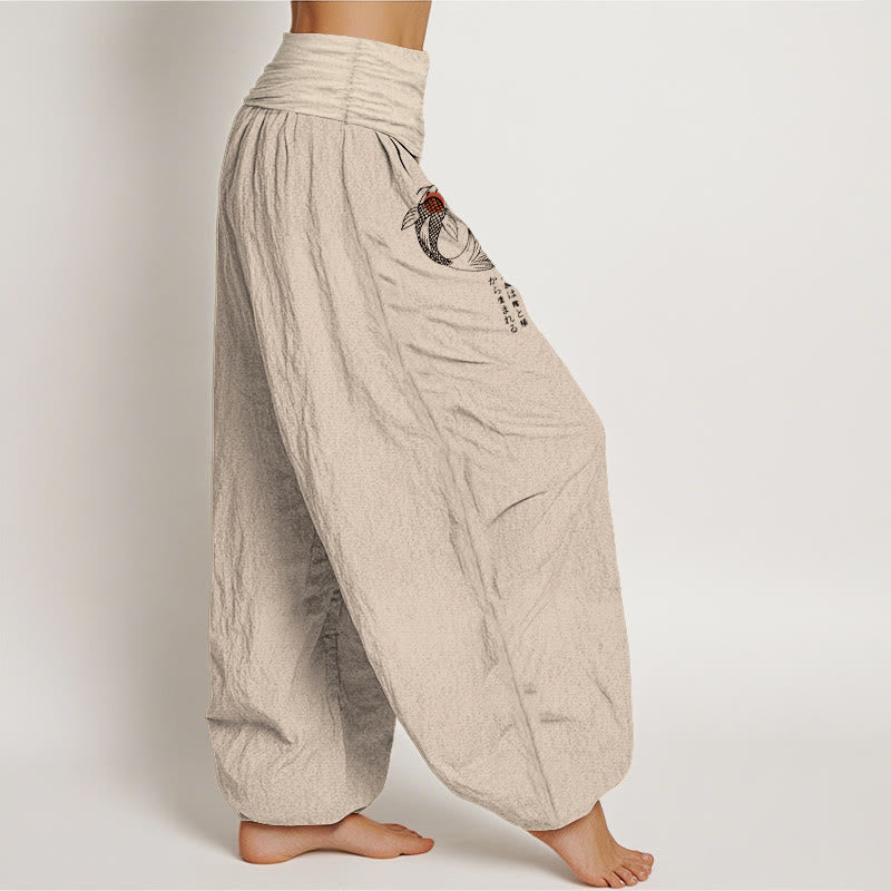 Breathable Cotton Symmetrical Koi Motif Meditation Harem Pants