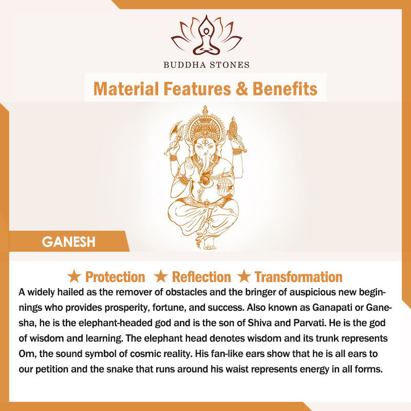 Ganesh Elephant Relief Design Natural Black Obsidian Strength Necklace Pendant