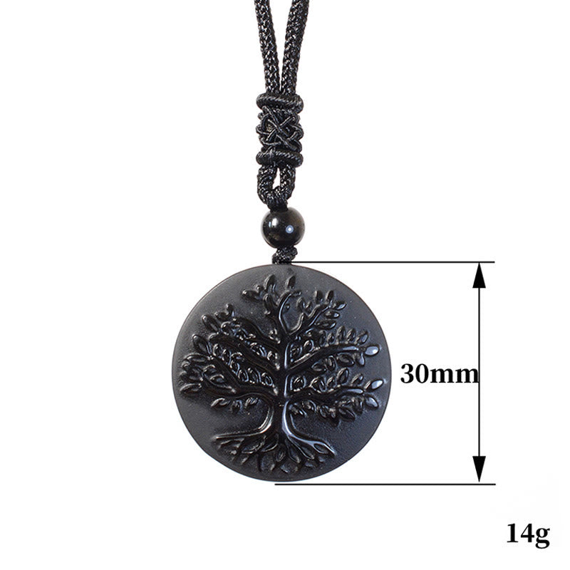 Natural The Tree of Life Pattern Black Obsidian Transformation Necklace Pendant
