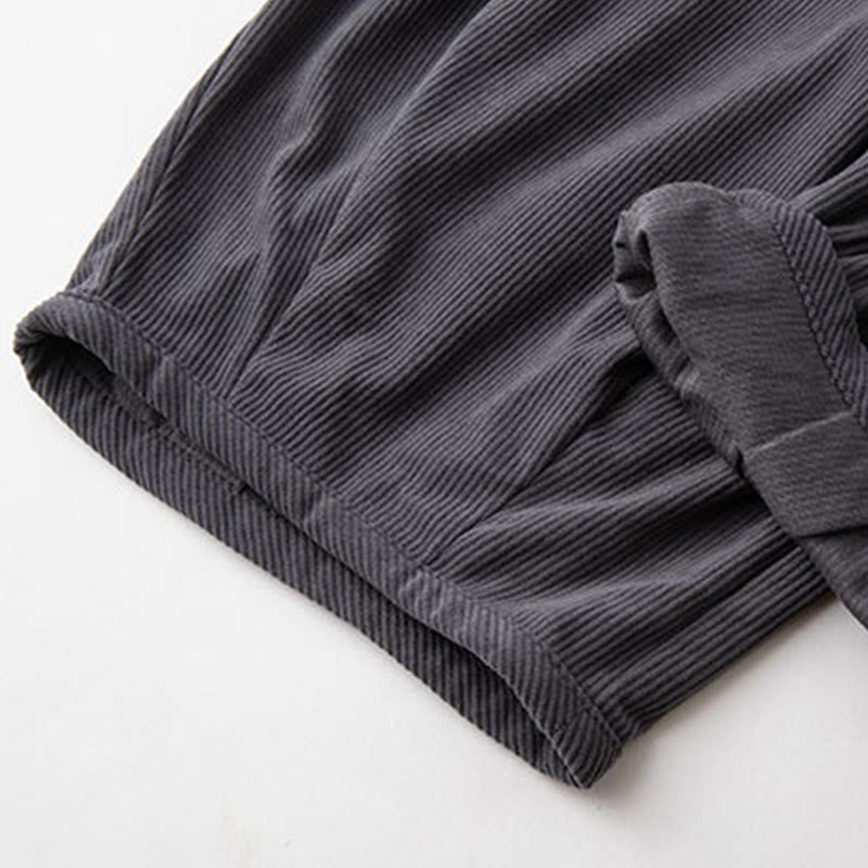 Winter Men's Drawstring Plain Elastic Waistband Design Corduroy Pants With Pockets