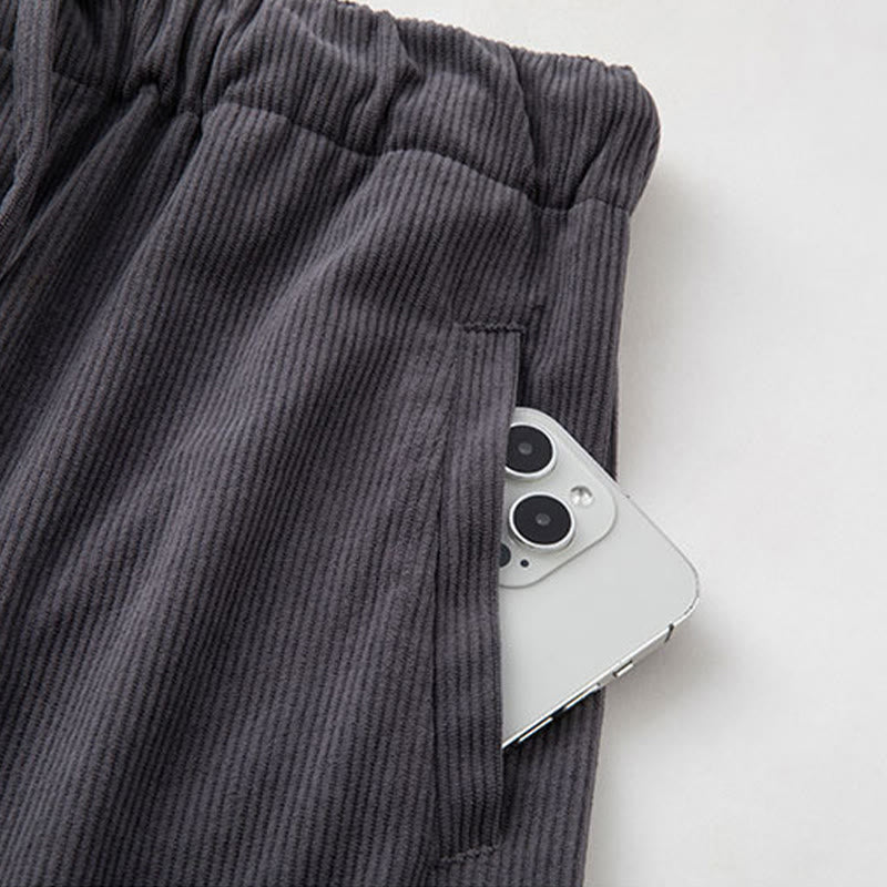 Winter Men's Drawstring Plain Elastic Waistband Design Corduroy Pants With Pockets