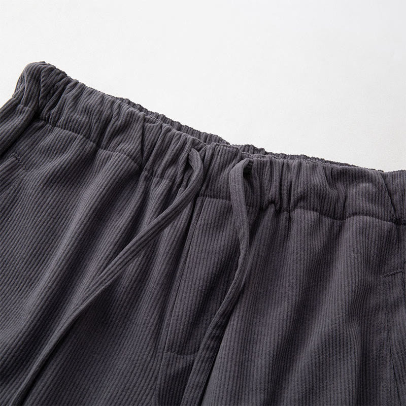 Winter Men's Drawstring Plain Elastic Waistband Design Corduroy Pants With Pockets