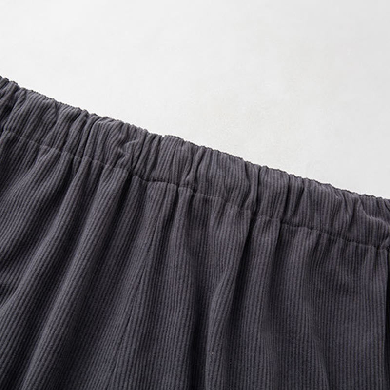 Winter Men's Drawstring Plain Elastic Waistband Design Corduroy Pants With Pockets