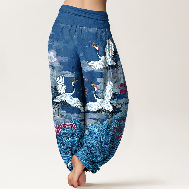 Pure Cotton Crane Motif Mindful Movement Harem Pants