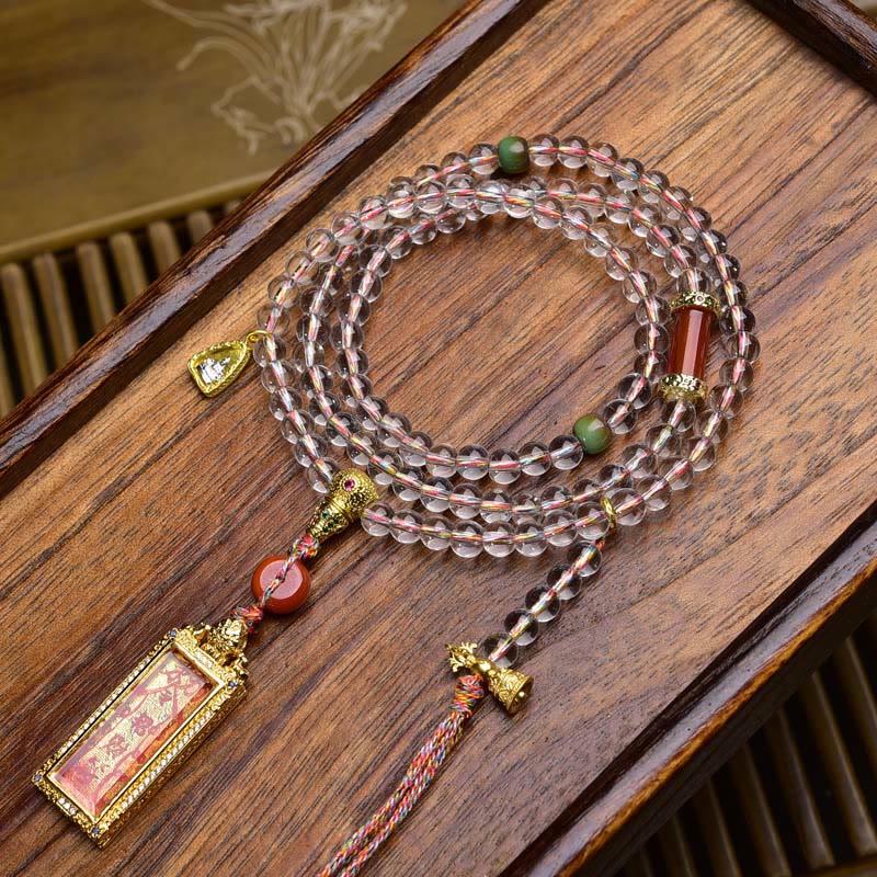 108 Beads Liuli Crystal Dzi Bead Agate Blessings Tassel Mala