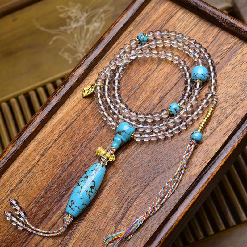 108 Beads Liuli Crystal Dzi Bead Agate Blessings Tassel Mala