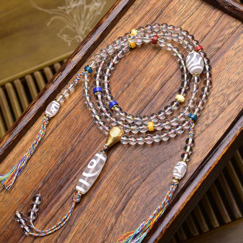 108 Beads Liuli Crystal Dzi Bead Agate Blessings Tassel Mala