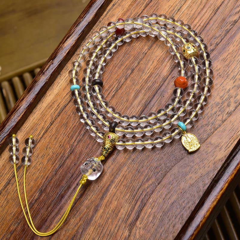 108 Beads Liuli Crystal Dzi Bead Agate Blessings Tassel Mala