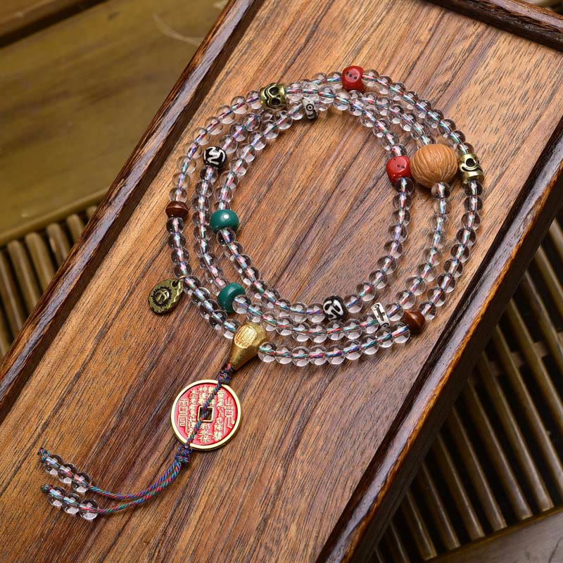 108 Beads Liuli Crystal Dzi Bead Agate Blessings Tassel Mala