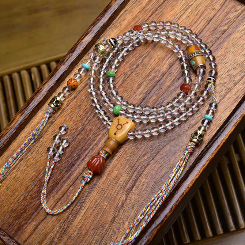 108 Beads Liuli Crystal Dzi Bead Agate Blessings Tassel Mala