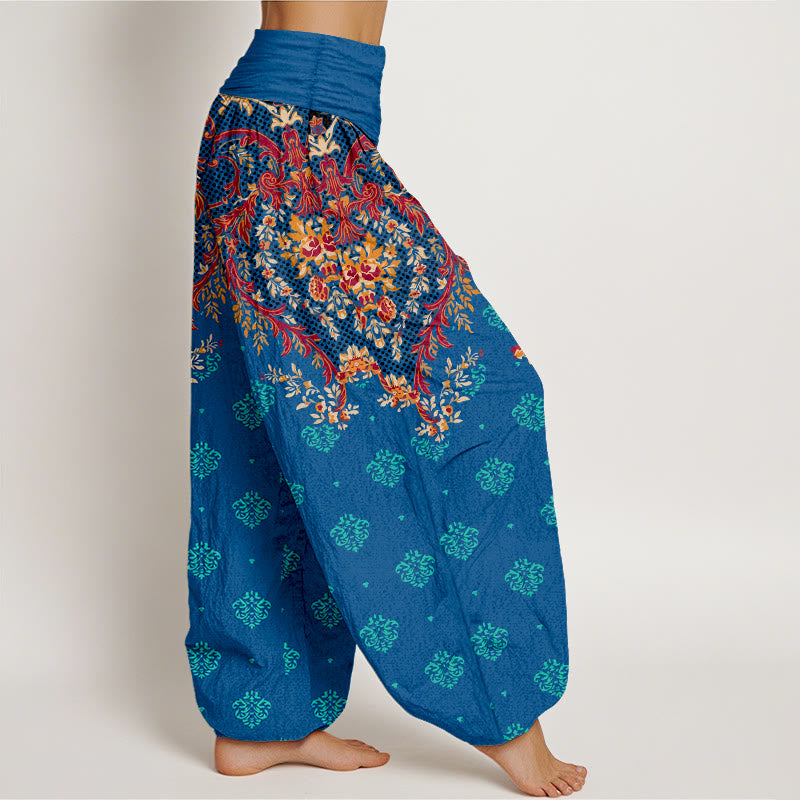 Breathable Cotton Symmetrical Leaf Print Meditation Harem Pants