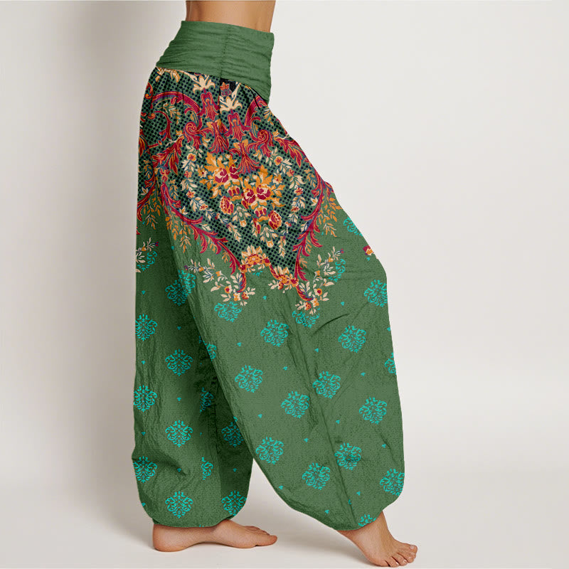 Breathable Cotton Symmetrical Leaf Print Meditation Harem Pants