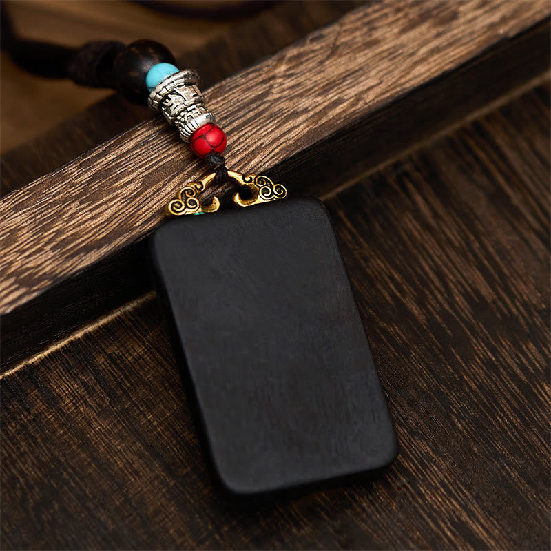 Tibetan Ganesh Ganpati Elephant Ebony Wood Rope Peace Necklace Pendant