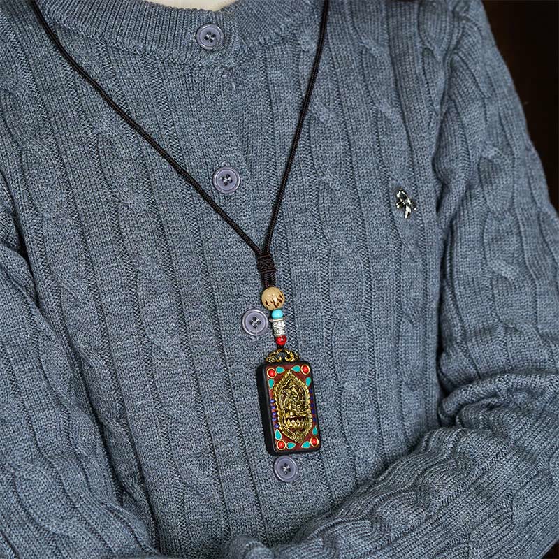 Tibetan Ganesh Ganpati Elephant Ebony Wood Rope Peace Necklace Pendant