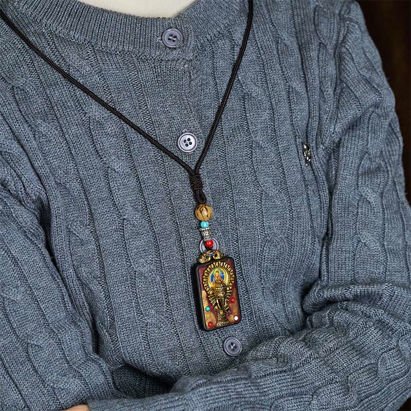 Tibetan Ganesh Ganpati Elephant Ebony Wood Rope Peace Necklace Pendant