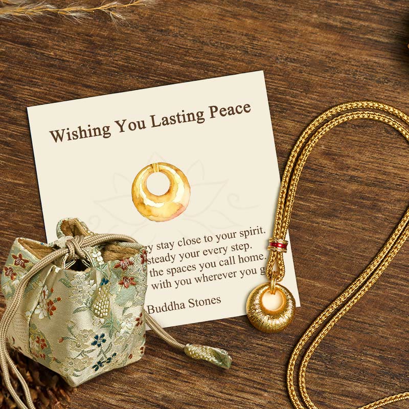 "Wishing You Lasting Peace" 24k Gold Plated Copper Peace Buckle Necklace Includes Gift Message Card