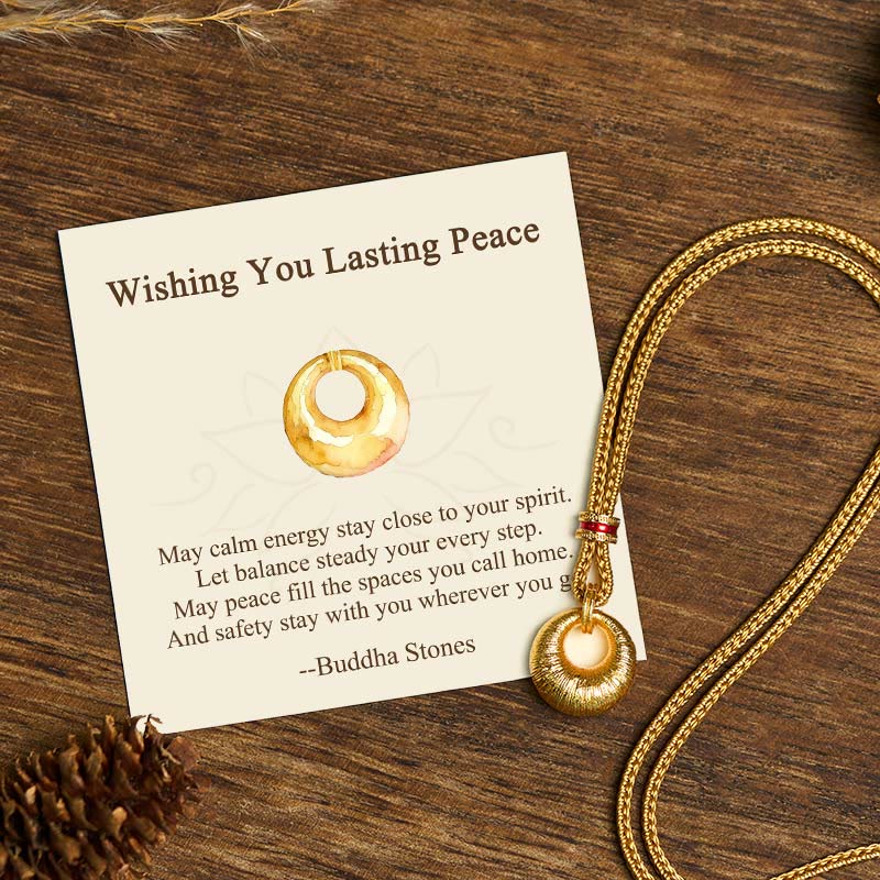 "Wishing You Lasting Peace" 24k Gold Plated Copper Peace Buckle Necklace Includes Gift Message Card