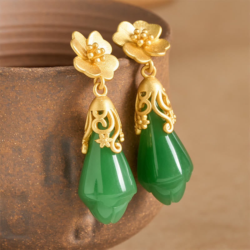 Magnolia Flower Green Jasper Balance Earrings with Gold & Copper Plated Sterling Silver