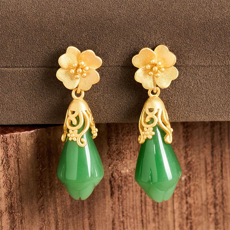 Magnolia Flower Green Jasper Balance Earrings with Gold & Copper Plated Sterling Silver