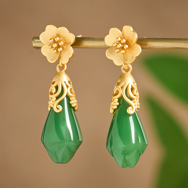 Magnolia Flower Green Jasper Balance Earrings with Gold & Copper Plated Sterling Silver