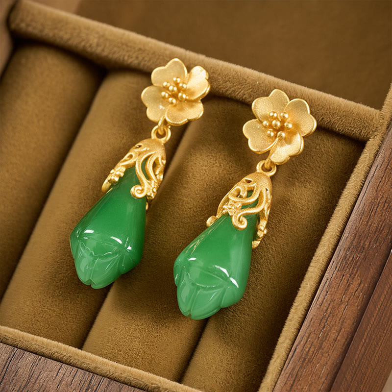 Magnolia Flower Green Jasper Balance Earrings with Gold & Copper Plated Sterling Silver
