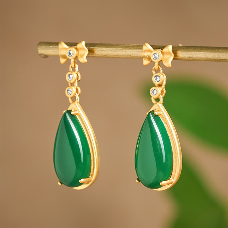 Waterdrop Design Green Jasper Copper Plated Gold Balance Earrings
