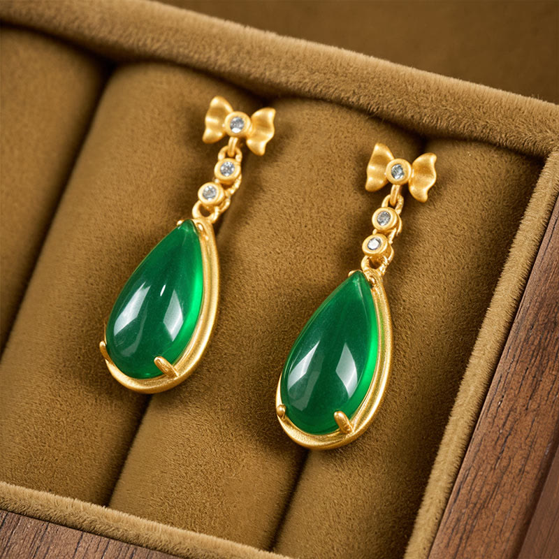Waterdrop Design Green Jasper Copper Plated Gold Balance Earrings