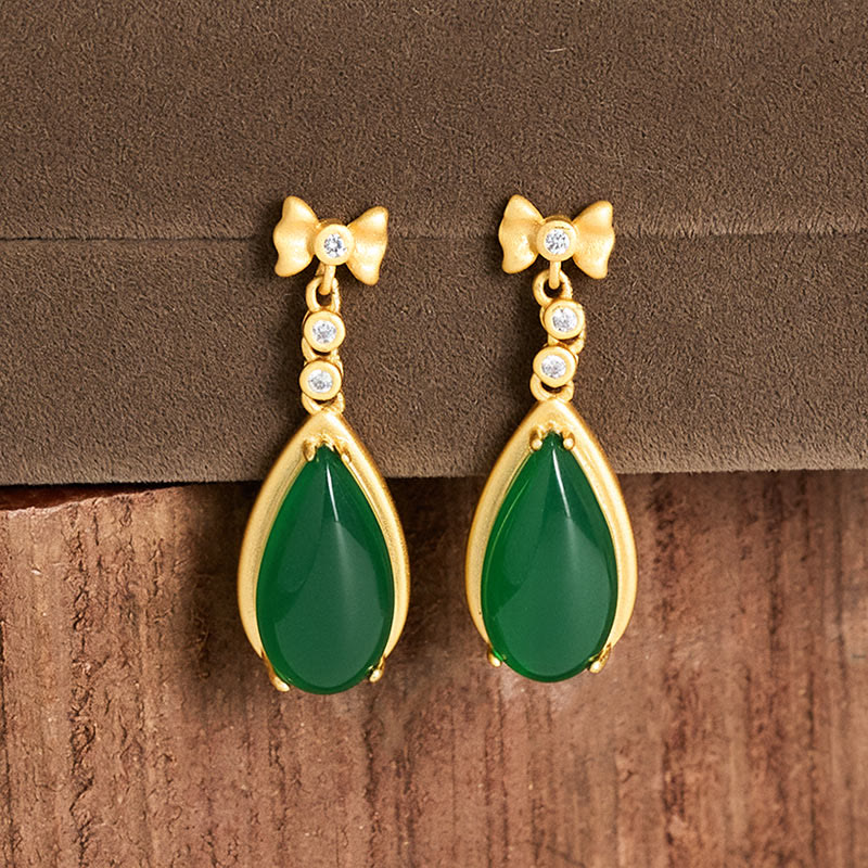 Waterdrop Design Green Jasper Copper Plated Gold Balance Earrings