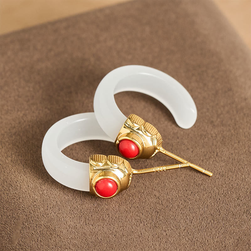 Round Hoop Design Hetian Jade Copper Plated Gold Abundance Earrings