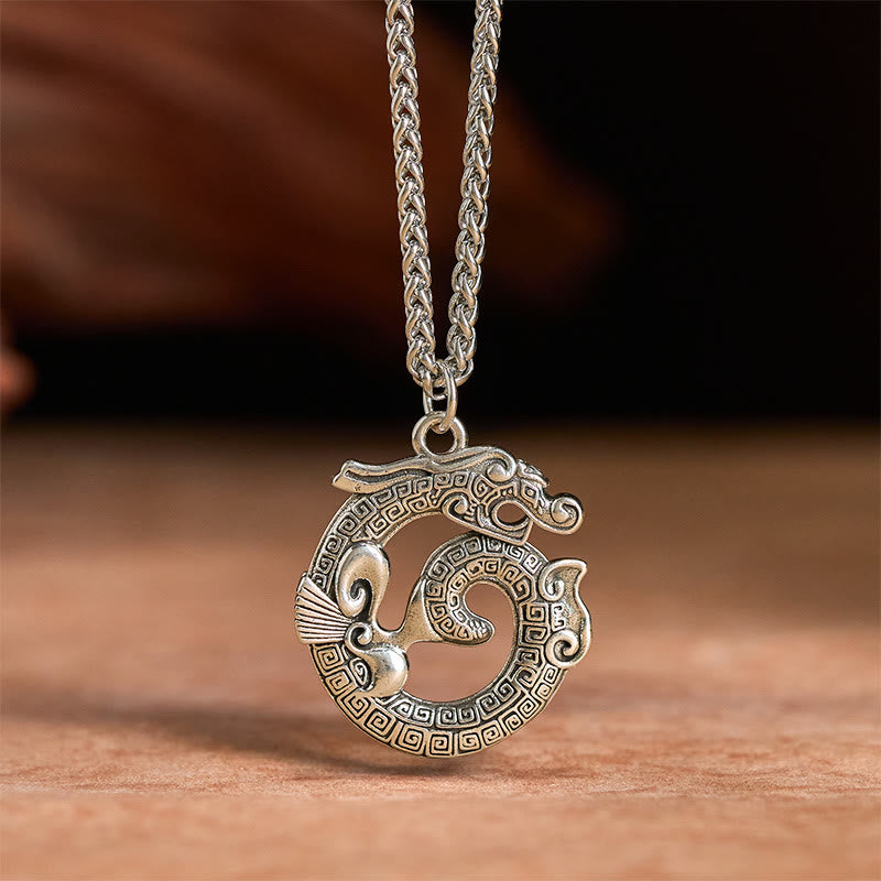 Tibetan Coiling Dragon Taotie Pattern Copper Plated Silver Necklace Pendant