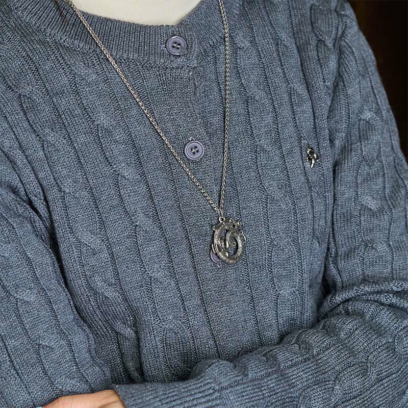 Tibetan Coiling Dragon Taotie Pattern Copper Plated Silver Necklace Pendant