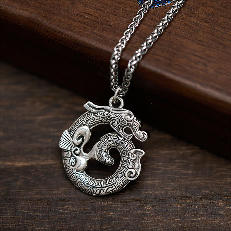 Tibetan Coiling Dragon Taotie Pattern Copper Plated Silver Necklace Pendant