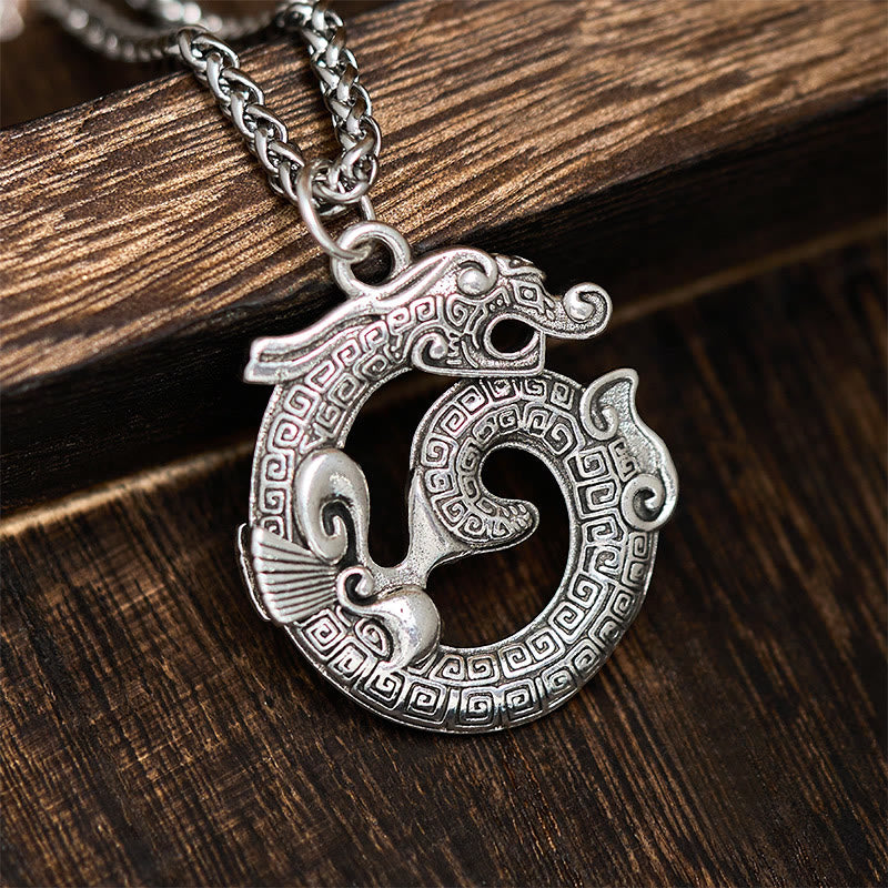 Tibetan Coiling Dragon Taotie Pattern Copper Plated Silver Necklace Pendant