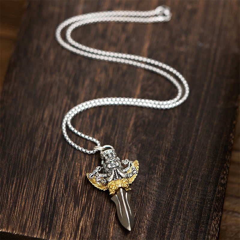 Tibetan Vajra Three Heads Six Arms Design Copper Healing Spiritual Power Necklace Pendant