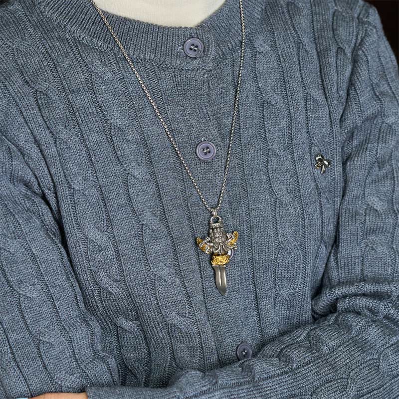 Tibetan Vajra Three Heads Six Arms Design Copper Healing Spiritual Power Necklace Pendant