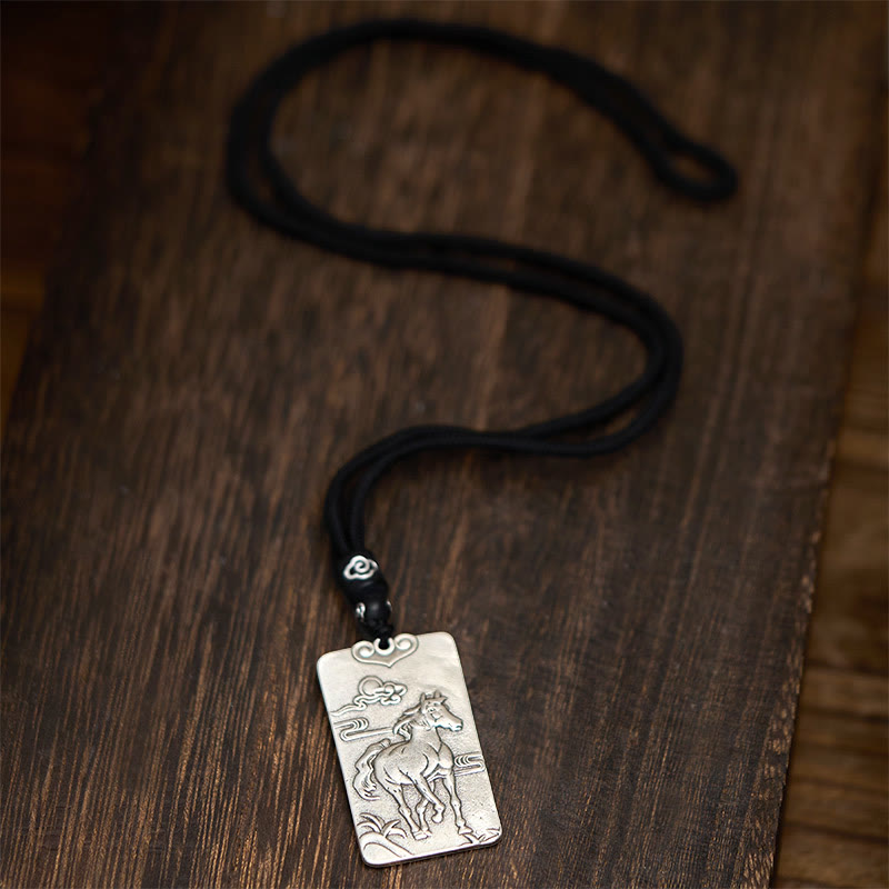 Year of the Horse Chinese Zodiac Natal Buddha Copper Plated Silver Balance Necklace Pendant