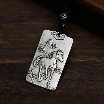 Year of the Horse Chinese Zodiac Natal Buddha Copper Plated Silver Balance Necklace Pendant