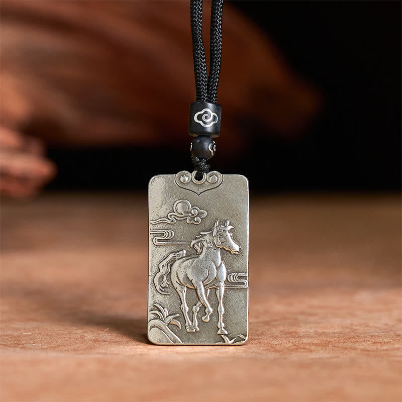 Year of the Horse Chinese Zodiac Natal Buddha Copper Plated Silver Balance Necklace Pendant