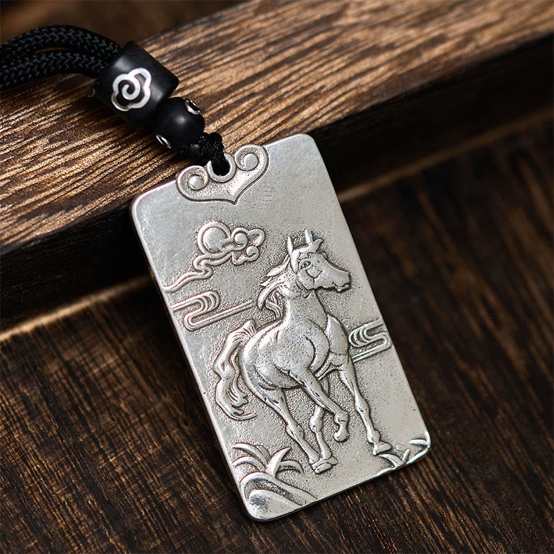 Year of the Horse Chinese Zodiac Natal Buddha Copper Plated Silver Balance Necklace Pendant