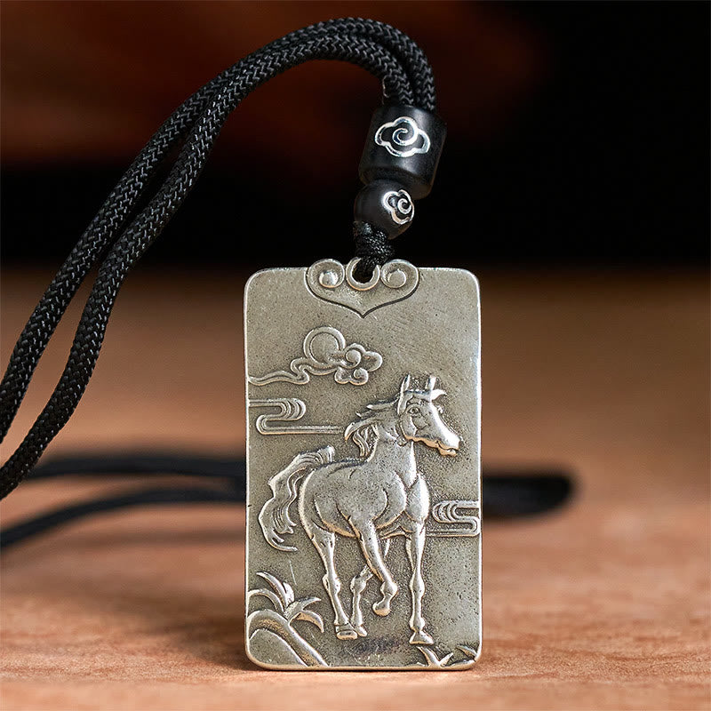 Year of the Horse Chinese Zodiac Natal Buddha Copper Plated Silver Balance Necklace Pendant
