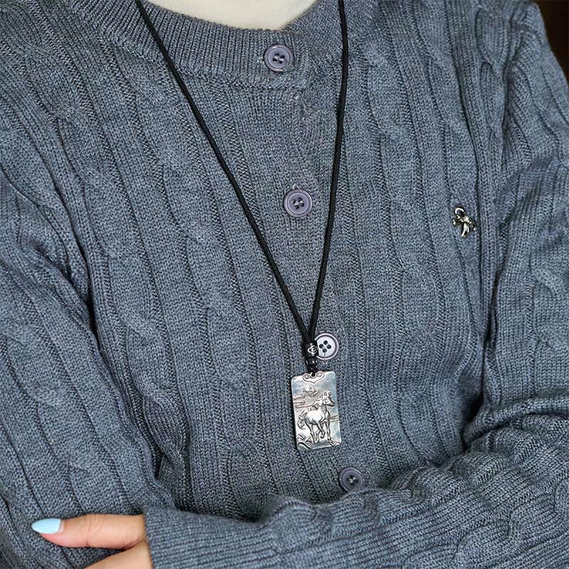 Year of the Horse Chinese Zodiac Natal Buddha Copper Plated Silver Balance Necklace Pendant