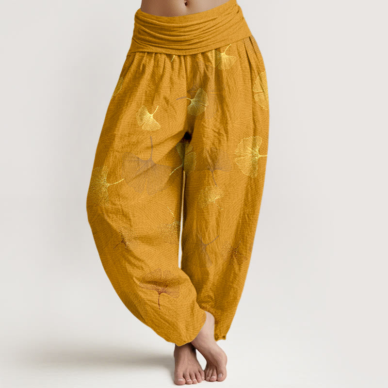 Breathable Cotton Ginkgo Pattern Mindful Meditation Harem Pants