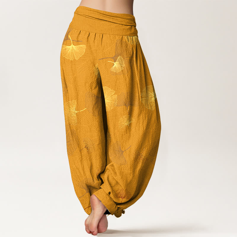 Breathable Cotton Ginkgo Pattern Mindful Meditation Harem Pants