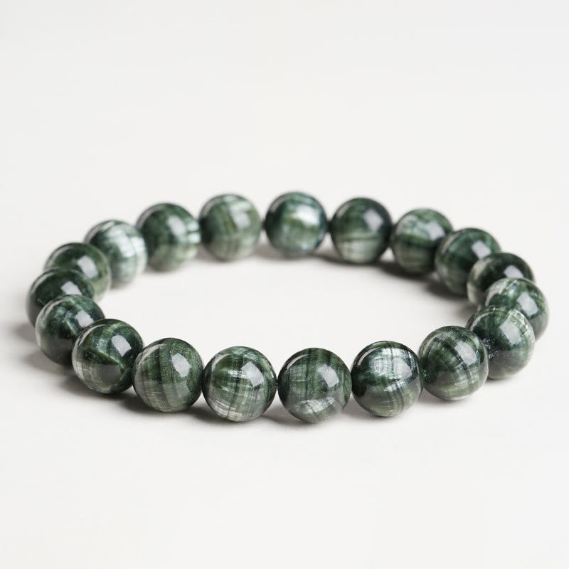 Natural Seraphinite Round Gemstone Beaded Bracelet for Emotional Balance