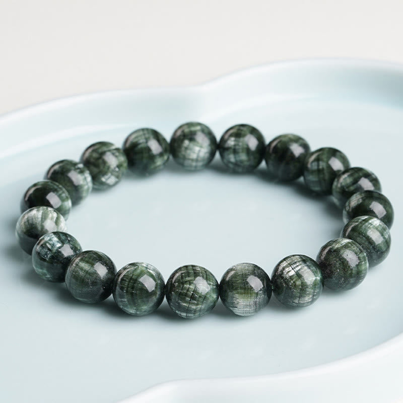 Natural Seraphinite Round Gemstone Beaded Bracelet for Emotional Balance