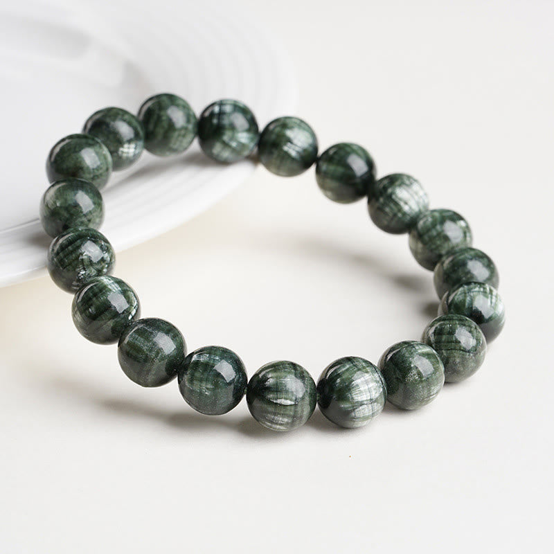 Natural Seraphinite Round Gemstone Beaded Bracelet for Emotional Balance