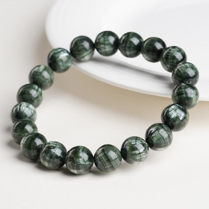 Natural Seraphinite Round Gemstone Beaded Bracelet for Emotional Balance