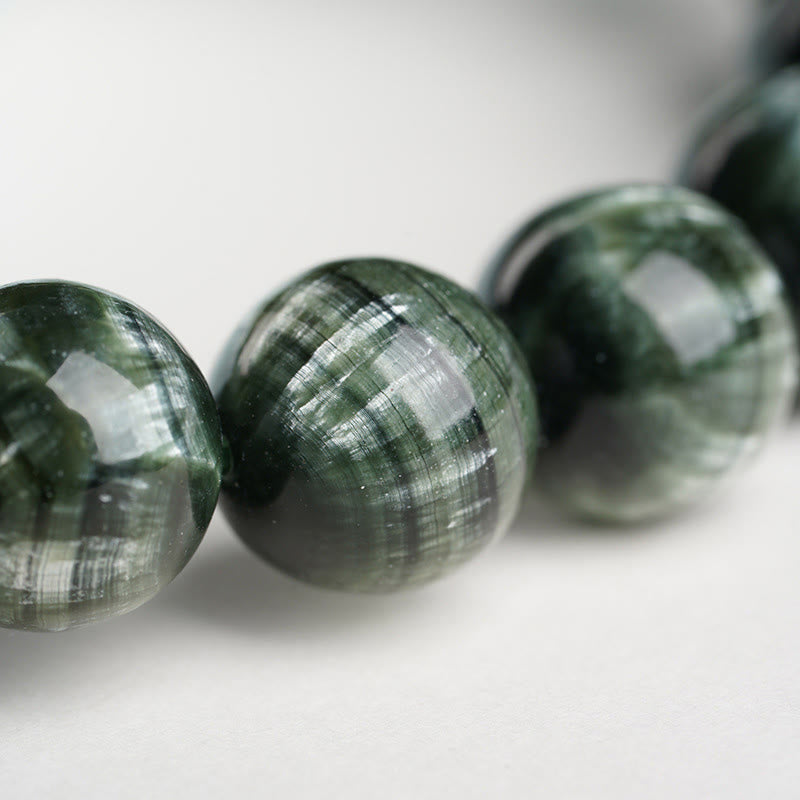 Natural Seraphinite Round Gemstone Beaded Bracelet for Emotional Balance